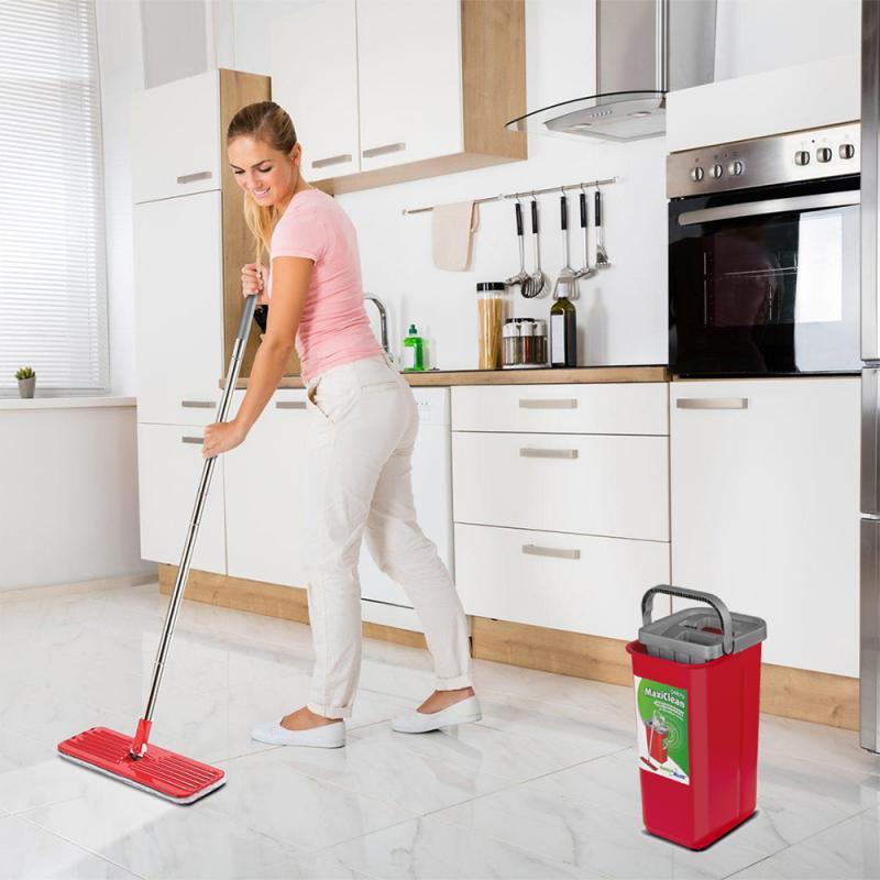 Flat Mop + Bucket + Telescopic Pole + 2 x Microfibre Pad 5.7L Floor Cleaning XXL Set Rotating Head - Imagen 3