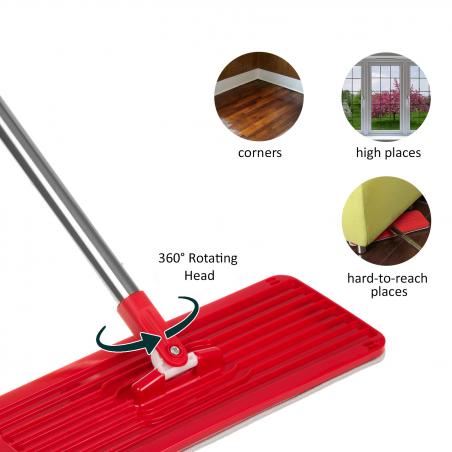 Flat Mop + Bucket + Telescopic Pole + 2 x Microfibre Pad 5.7L Floor Cleaning XXL Set Rotating Head - Imagen 7