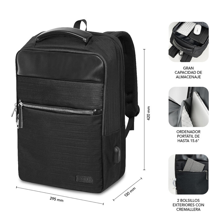 Subblim Business V2 AP Sac à dos pour ordinateurs portables jusqu'à 15,6"/ Port USB/ Noir
