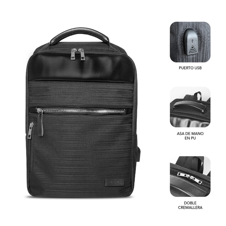Subblim Business V2 AP Sac à dos pour ordinateurs portables jusqu'à 15,6"/ Port USB/ Noir
