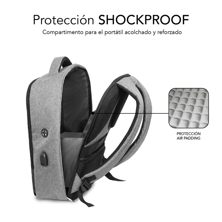 Subblim Secure V2 AP RucksackfürLaptops bis 15,6'/ USB-Anschluss/ Diebstahlschutz/ Grau