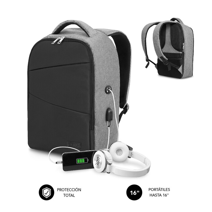 Subblim Secure V2 AP RucksackfürLaptops bis 15,6'/ USB-Anschluss/ Diebstahlschutz/ Grau
