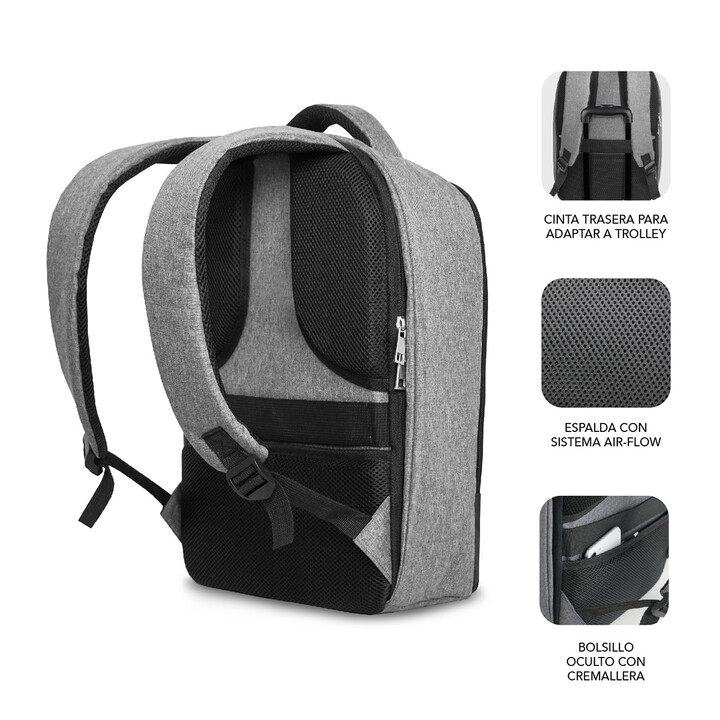 Subblim Secure V2 AP Sac à dos pour ordinateurs portables jusqu'à 15,6'/ Port USB/ Antivol/ Gris