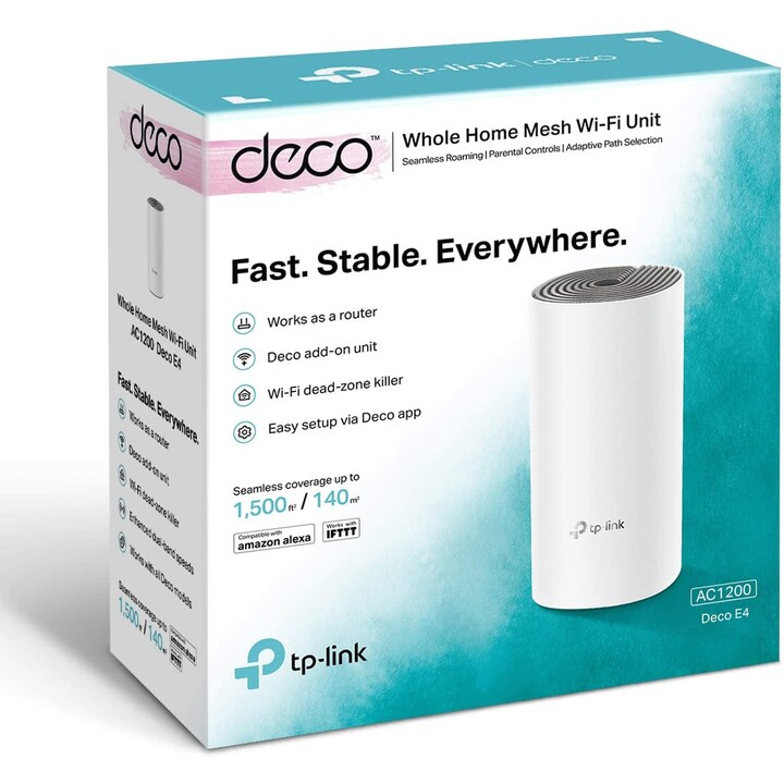TP-LINK DECO E4 (1-pack) Doble banda (2,4 GHz / 5 GHz) Wi-Fi 5 (802.11ac) Blanco, Gris Interno