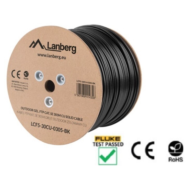 Lanberg LCF5-30CU-0305-BK câble de réseau Noir 305 m Cat5e F/UTP (FTP)