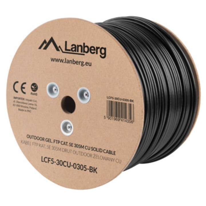 Lanberg LCF5-30CU-0305-BK câble de réseau Noir 305 m Cat5e F/UTP (FTP)
