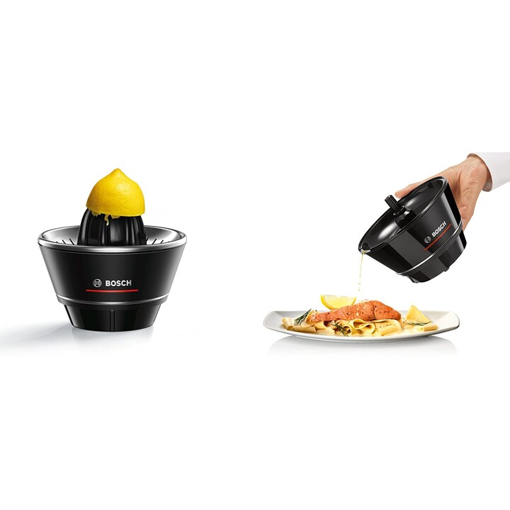 Espremedores de citrinos Bosch MCP72GPB Plástico, Aço inoxidável Preto, Transparente