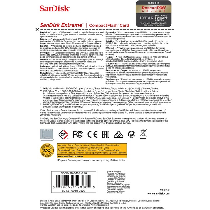 Sandisk 32GB Extreme Flash Memory CompactFlash