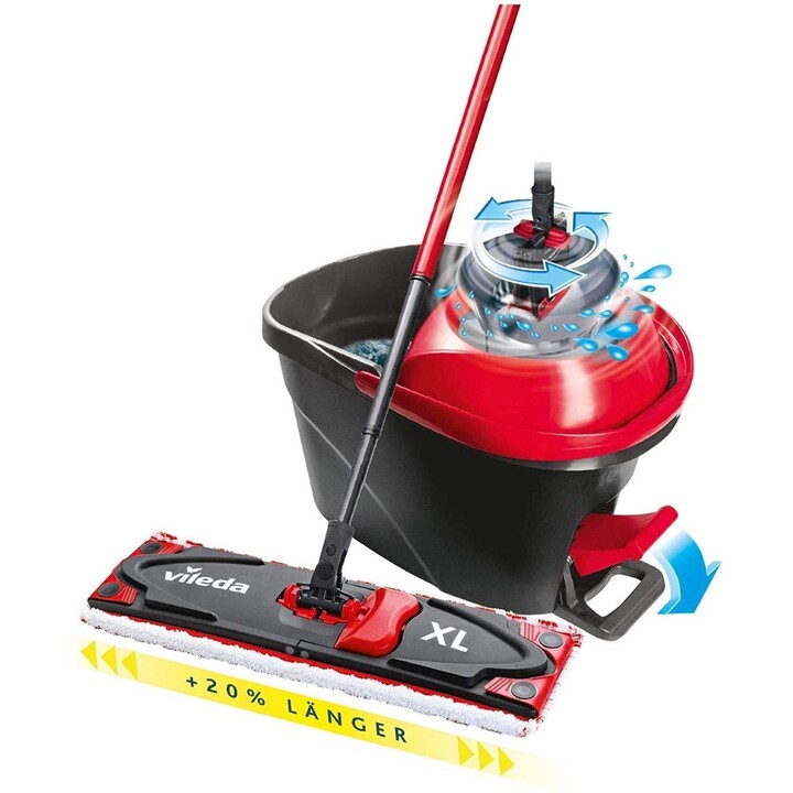 Vileda Ultramat Turbo XL fregona Seca y húmeda Microfibra Negro, Rojo