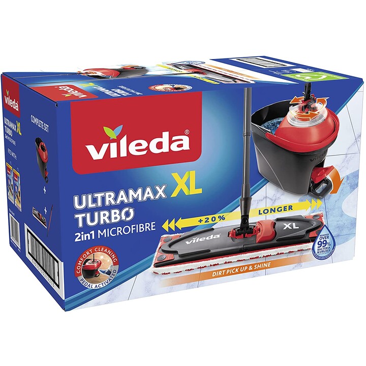 Vileda Ultramat Turbo XL fregona Seca y húmeda Microfibra Negro, Rojo