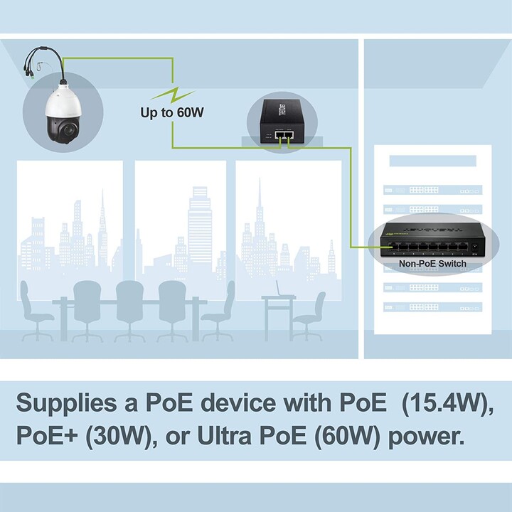 PoE-Injektor TRENDnet TPE-117GI/ 802.3af/at/u/ab 2 RJ45-Buchse