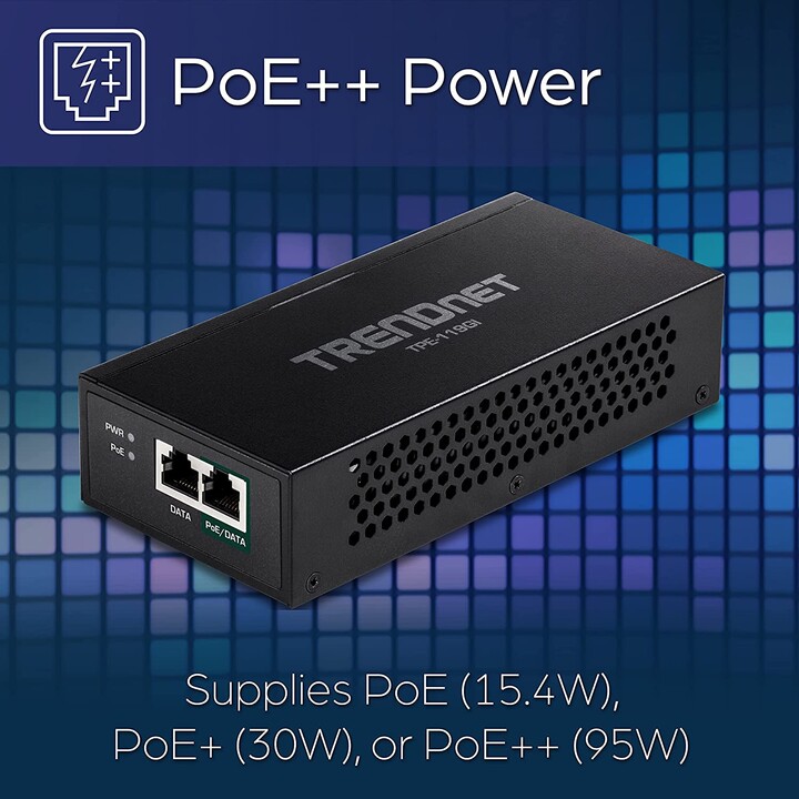 PoE-Injektor TRENDnet TPE-119GI/ 802.3af/at/u/ab/bt 2 RJ45-Buchse