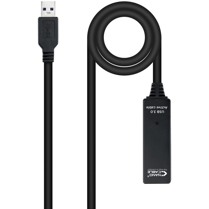 Rallonge USB 3.0 Nanocable 10.01.0312/ USB Mâle - USB Femelle/ 10m/ Noir