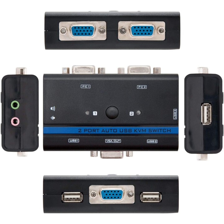 KVM NANOCABLE 10.12.0001 PARA 2 PC - CPU: 2*VGA + 2*USB + 4*JACK 3.5 / CONSOLA: 2*USB + VGA + 2*JACK 2.5 - 1.4M