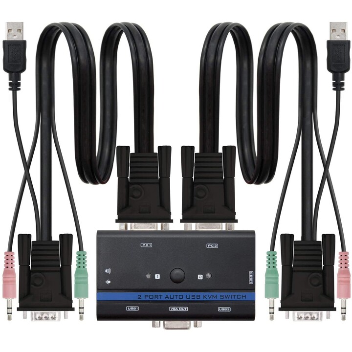 KVM NANOCABLE 10.12.0001 PARA 2 PC - CPU: 2*VGA + 2*USB + 4*JACK 3.5 / CONSOLA: 2*USB + VGA + 2*JACK 2.5 - 1.4M