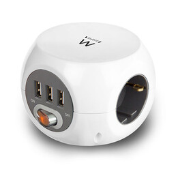 CUBE STRIP EWENT EW3939 3TOMAS + 3USB C/Switch BRANCO