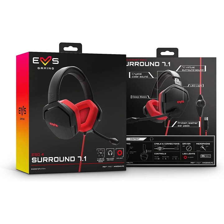 AURICULAR + MIC ENERGY GAMING ESG 4 SURROUND 7.1 USB BLACK/RED