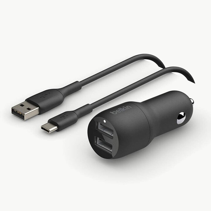 BELKIN 24W 4.8A 2XUSB PRETO CARREGADOR USB PARA CARRO + CABO USB-C