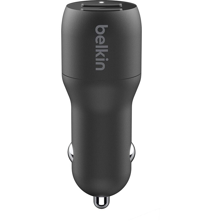 BELKIN 24W 4.8A 2XUSB PRETO CARREGADOR USB PARA CARRO + CABO USB-C