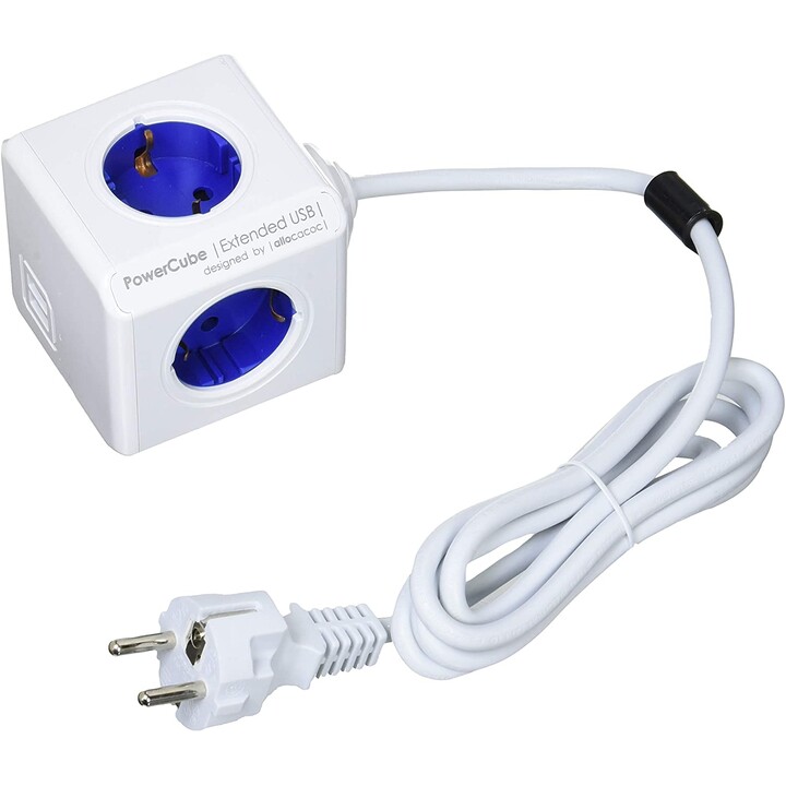 STRISCIA USB PROLUNGATA POWERCUBE 4 PRESE BIANCO / BLU 1.5M