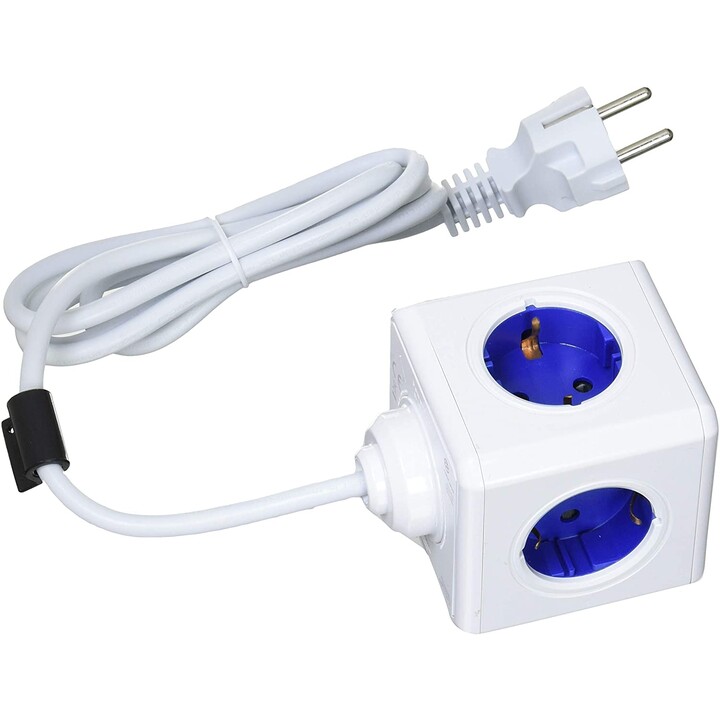 POWERCUBE EXTENDED USB STRIP 4 SOCKETS WHITE / BLUE 1.5M