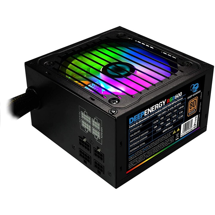 FUENTE DE ALIMENTACION ATX 600W DEEP GAMING DEEP ENERGY RGB PFC ACTIVO 80+ BRONZE COOLBOX