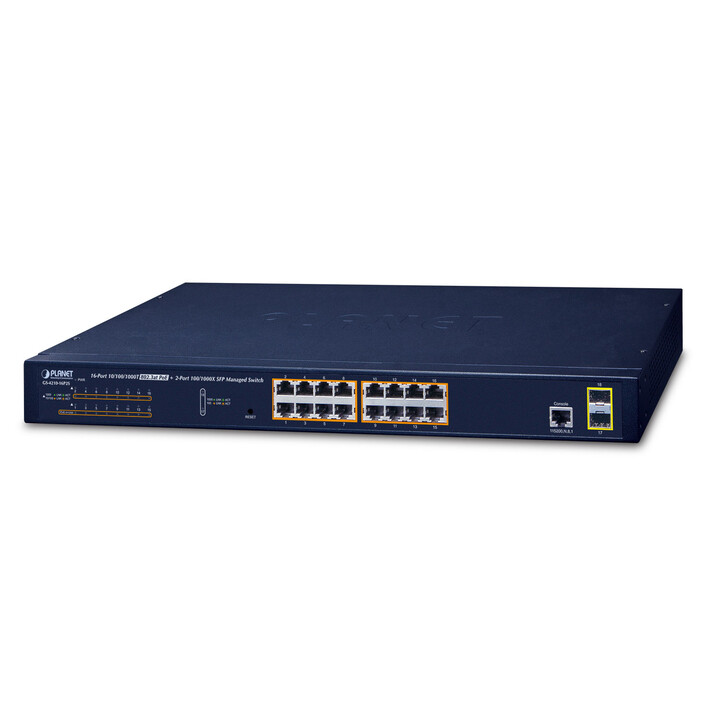 PLANET GS-4210-16P2S Netzwerk-Switch Managed L2/L4 Gigabit Ethernet (10/100/1000) Power over Ethernet (PoE) 1U Blau