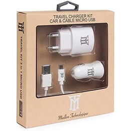 CHARGEUR MAILLON KIT 2.4 + CHARGEUR VOITURE 2.4A + CABLE MICRO USB 2.4 1M