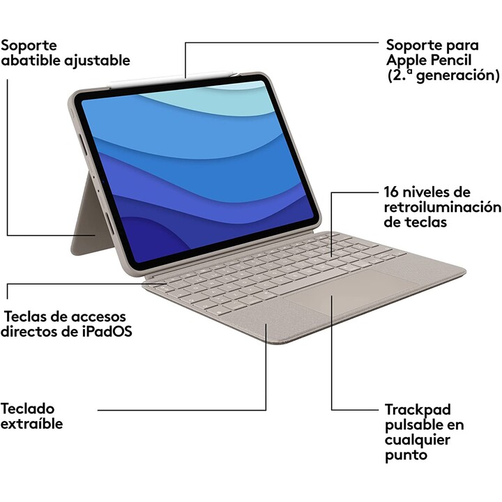 LOGITECH COMBO TOUCH SAND CASE + TASTATUR FÜR IPAD PRO 12,9" (5. GEN)