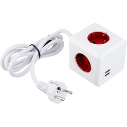 POWERCUBE EXTENDED USB STRIP 4 STECKDOSEN WEISS / ROT 1,5M