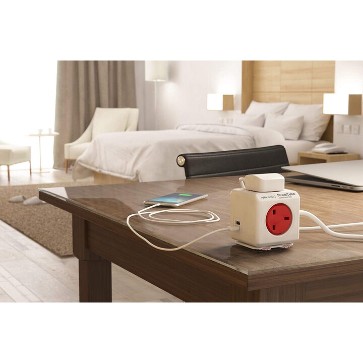 POWERCUBE EXTENDED USB STRIP 4 PRISES BLANC / VERT 1,5M