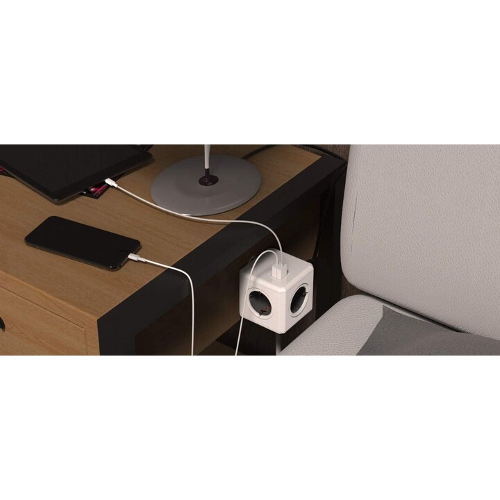 POWERCUBE EXTENDED USB STRIP 4 SOQUETES BRANCO / VERDE 1,5M