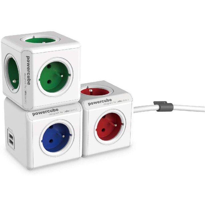 POWERCUBE EXTENDED USB STRIP 4 SOQUETES BRANCO / VERDE 1,5M