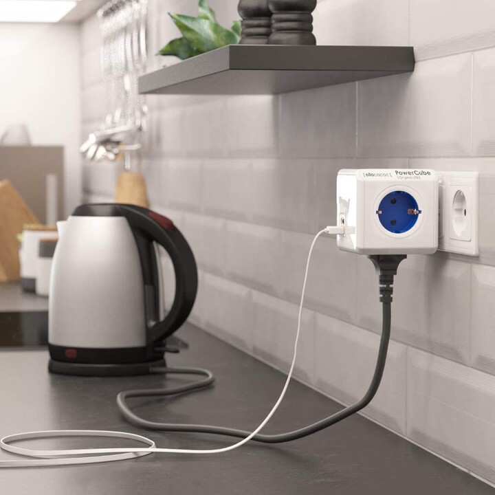 POWERCUBE ORIGINAL USB STRIP 4 SOCKETS WHITE / RED