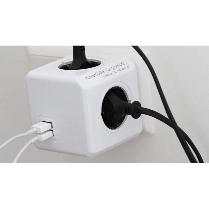 REGLETA POWERCUBE ORIGINAL USB 4 TOMAS Blanco/RED
