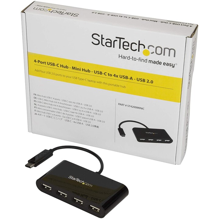 HUB STARTECH USB-C 4 PORTAS USB 2.0 PRETO