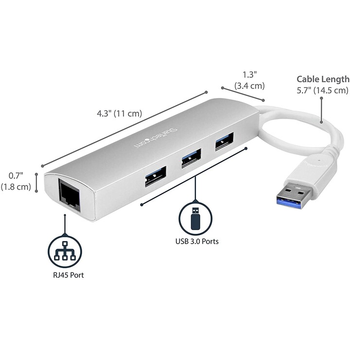 HUB STARTECH 3 PORTS USB 3.0 + RJ45 ARGENT