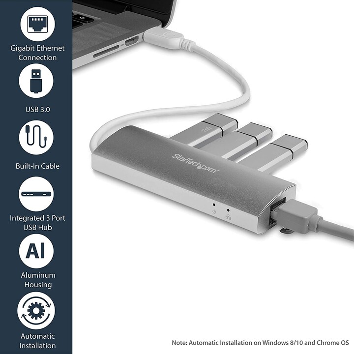HUB STARTECH 3 PORTS USB 3.0 + RJ45 SILBER