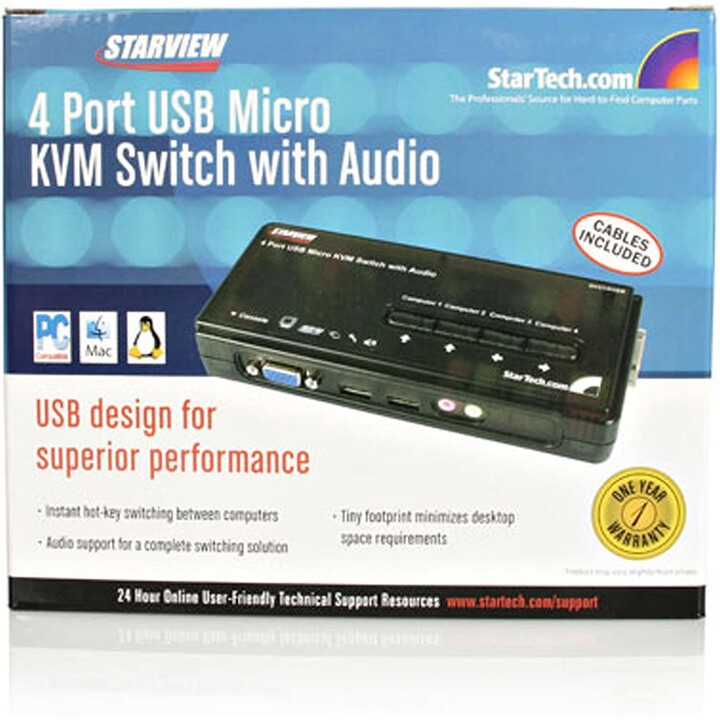 CONMUTADOR KVM STARTECH 4X1 MON, TEC, RA USB