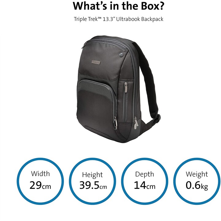 SAC À DOS PORTABLE KENSINGTON TRIPLE TREK 14 "NOIR