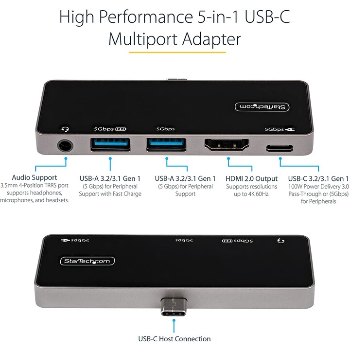 STARTECH RÉPLICATEUR DE PORT HDMI USB-C + 2XUSB 3.0 + USB-C + JACK
