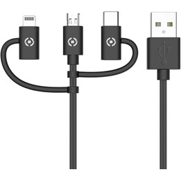 Celly USB3IN1BK universelles 3-in-1-Kabel Micro-USB/Lightning/USB-C schwarz