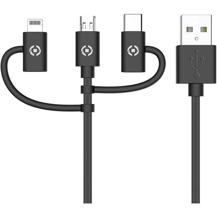 Celly USB3IN1BK câble universel 3-en-1 Micro-USB/Lightning/USB-C noir