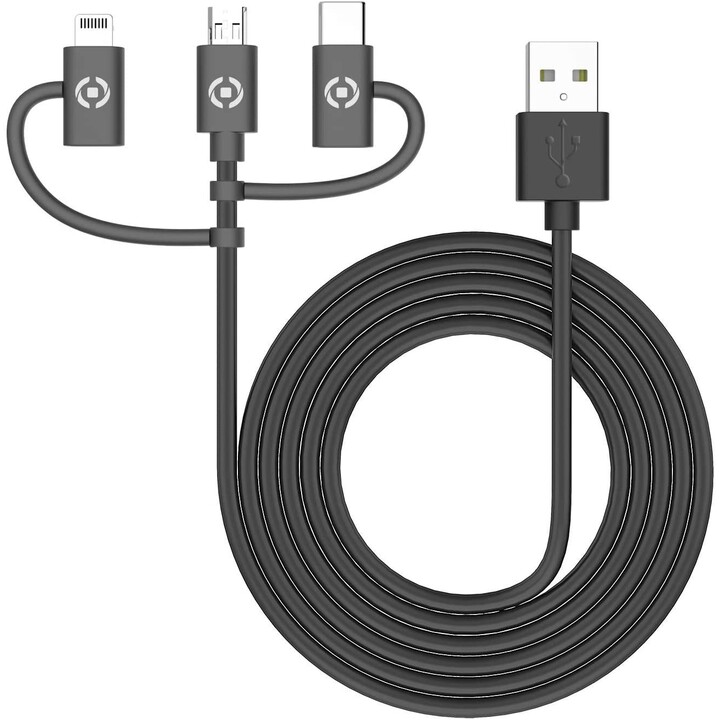 Celly USB3IN1BK universal 3-in-1 cable Micro-USB/Lightning/USB-C black