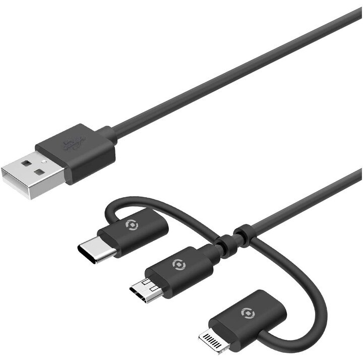 Celly USB3IN1BK câble universel 3-en-1 Micro-USB/Lightning/USB-C noir
