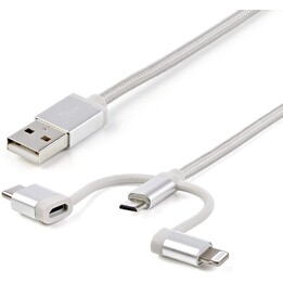 CAVO STARTECH USB 2.0 A MASCHIO / MICRO USB B MASCHIO + ADATTARE ILLUMINAZIONE + ADATTARE USB-C MASCHIO 1M ARGENTO