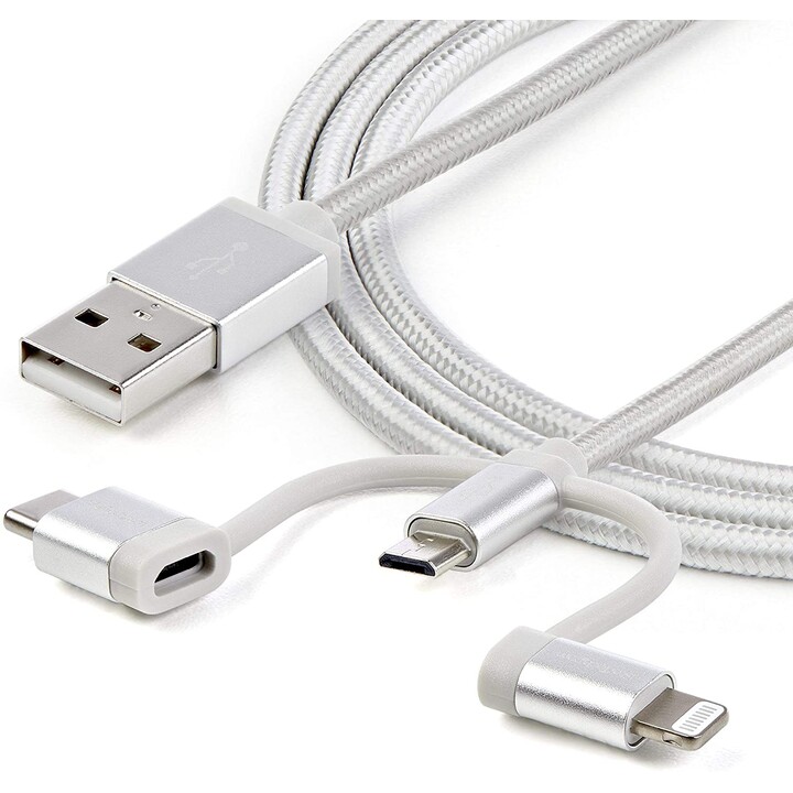 KABEL STARTECH USB 2.0 A MÄNNLICH / MICRO USB B MÄNNLICH + ADAP LIGHTNING + ADAP USB-C MÄNNLICH 1M SILBER