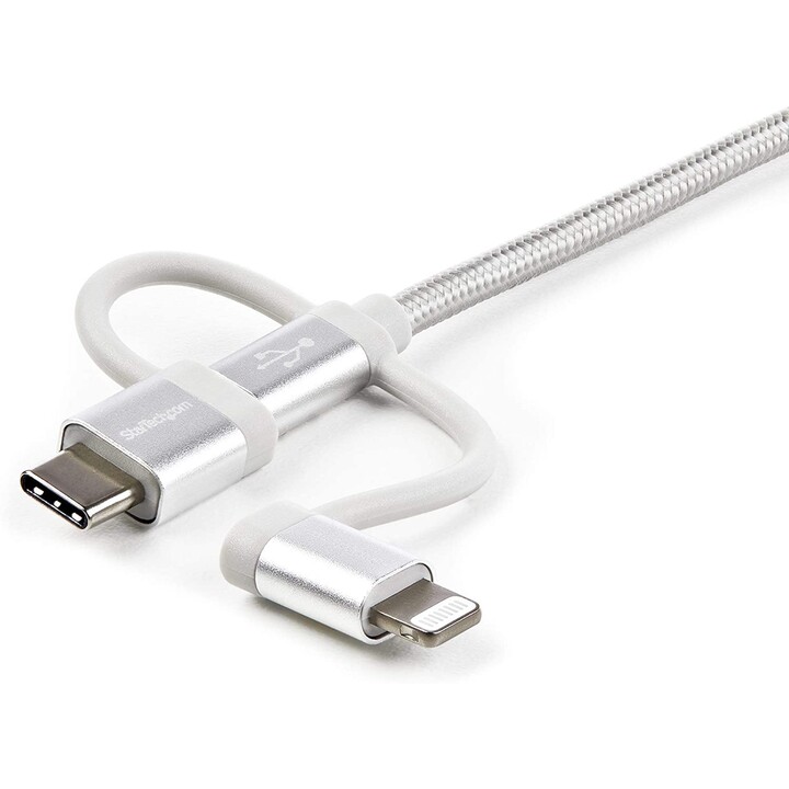 CABO STARTECH USB 2.0 A MACHO / MICRO USB B MACHO + ADAP LIGHTNING + ADAP USB-C MACHO 1M PRATA