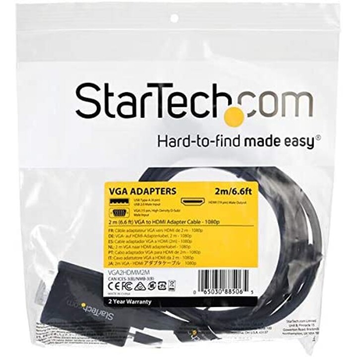 CABLE STARTECH VGA MACHO + AUDIO USB / HDMI MACHO 2M BLACK