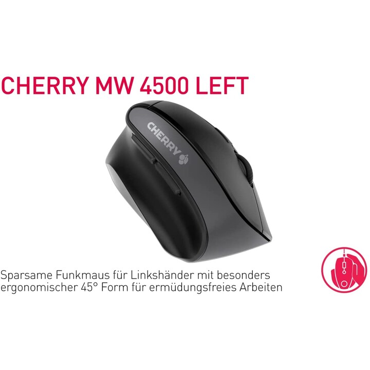 MOUSE CHERRY ERGONOMIC VERTICAL WIRELESS MW 4500 LEFT LEFT-HANDED BLACK
